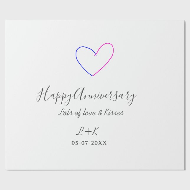 Happy anniversary pink blue heart name date simple presentpapper (Platt)