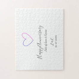 Happy anniversary pink blue heart name date simple pussel