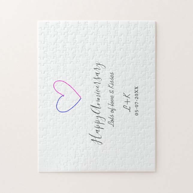 Happy anniversary pink blue heart name date simple pussel (Vertikal)