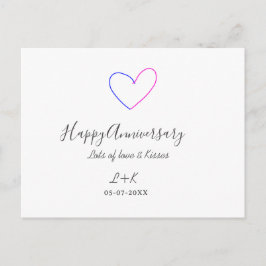 Happy anniversary pink blue heart name date simple vykort