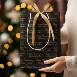 Happy Anniversary Script with Name Black Gold
