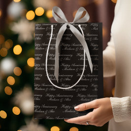 Happy Anniversary Script with Name Black Silver