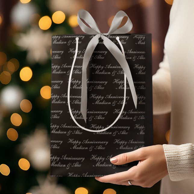Happy Anniversary Script with Name Black Silver (Skapare uppladdad)