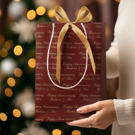 Happy Anniversary Script with Name Burgundy Gold