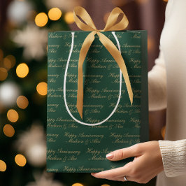 Happy Anniversary Script with Name Green Gold