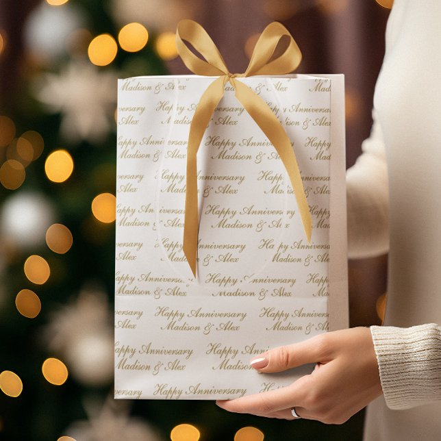 Happy Anniversary Script with Name White Gold (Skapare uppladdad)