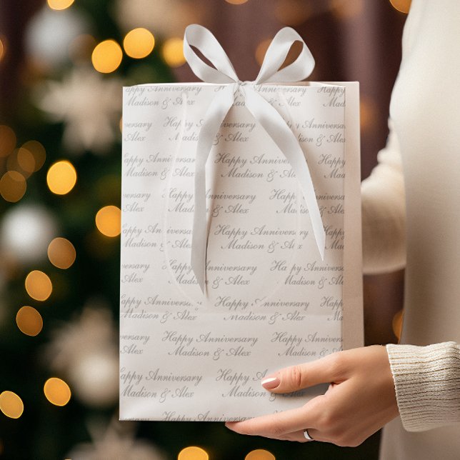 Happy Anniversary Script with Name White Silver (Skapare uppladdad)