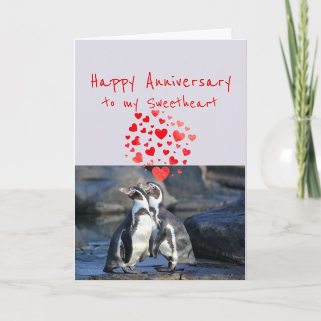 Happy Anniversary Sweet Romantic Penguins Bird  Helgkort (Framsida)