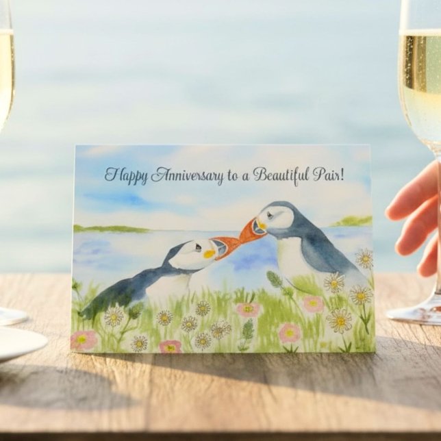 Happy Anniversary to a Sweet Couple Puffins  Kort (Skapare uppladdad)