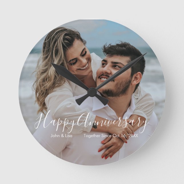 Happy Anniversary Wedding Acrylic Wall Clock Rund Klocka (Framsida)