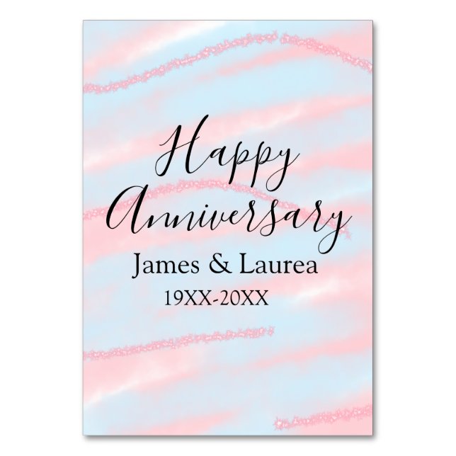 Happy anniversary wedding name date year pastel  bordsnummer (Framsidan)