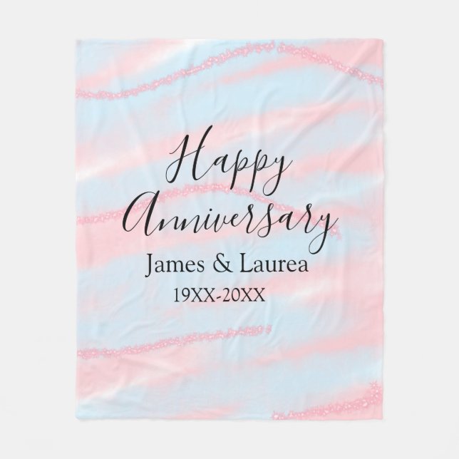 Happy anniversary wedding name date year pastel  fleecefilt (Framsidan)