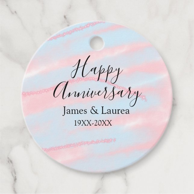 Happy anniversary wedding name date year pastel  gåvor etiketter (Framsida)