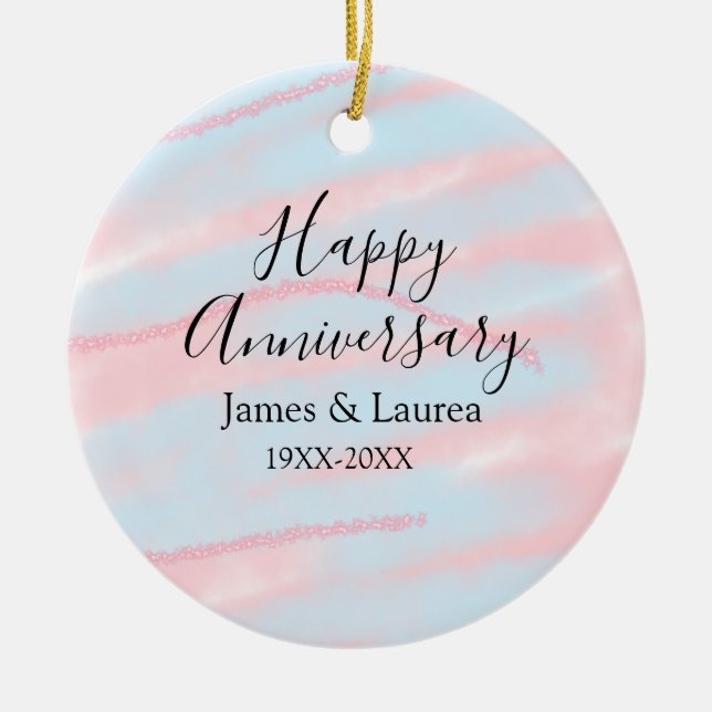 Happy anniversary wedding name date year pastel  julgransprydnad keramik (Framsidan)