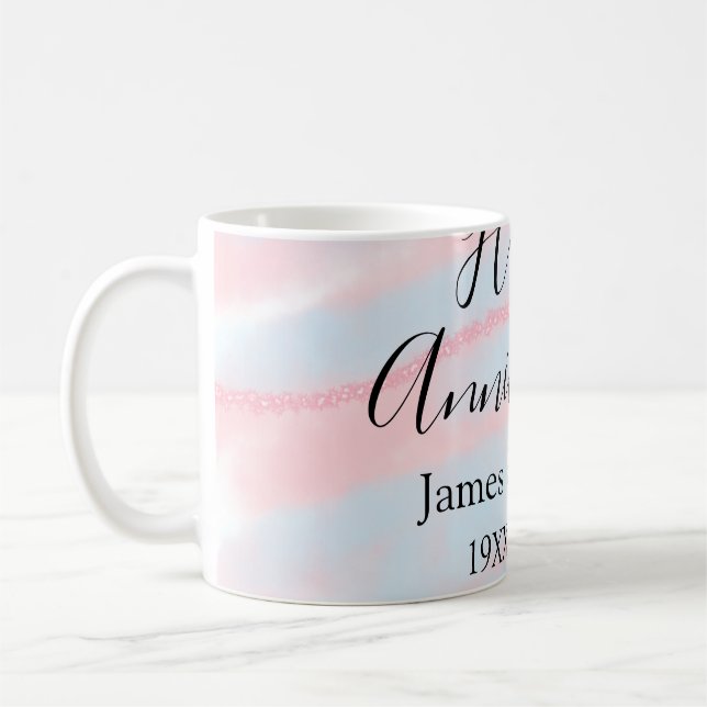Happy anniversary wedding name date year pastel  kaffemugg (Vänster)
