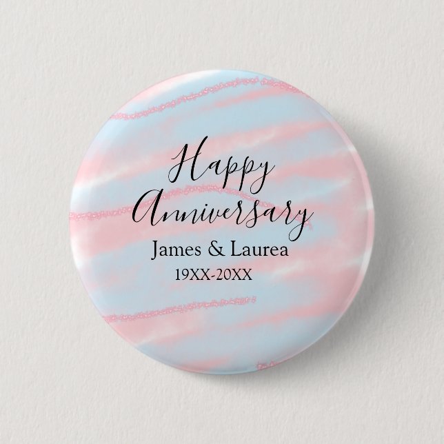 Happy anniversary wedding name date year pastel  knapp (Framsida)