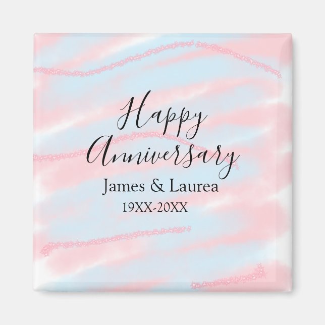 Happy anniversary wedding name date year pastel  magnet (Framsidan)