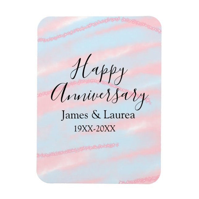 Happy anniversary wedding name date year pastel  magnet (Vertikal)