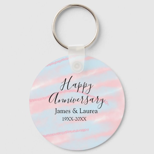Happy anniversary wedding name date year pastel  nyckelring (Framsida)