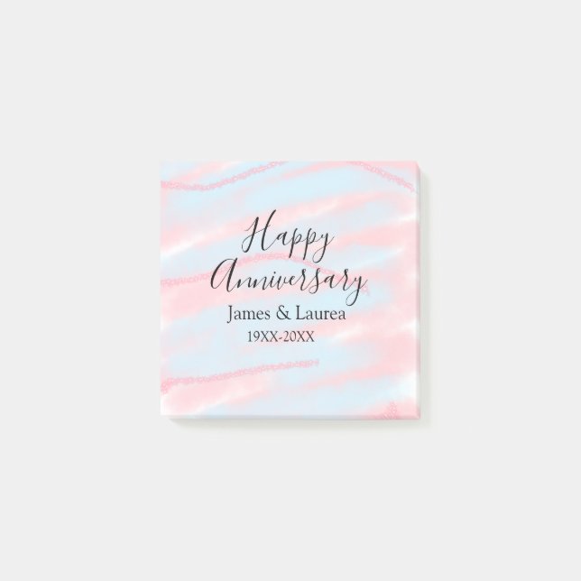 Happy anniversary wedding name date year pastel  post-it block (Framsida)