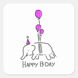 Happy b day olifant rose fyrkantigt klistermärke