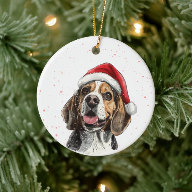 Happy Beagle Dog Christmas Personalized Julgransprydnad Keramik (Träd)