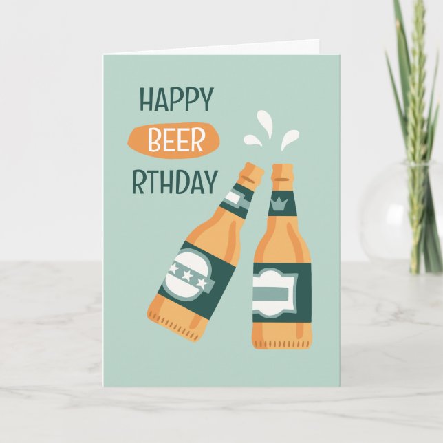 Happy beer-thday beer bottles punny birthday card kort (Framsida)
