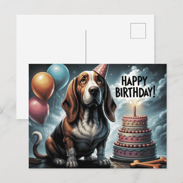 Happy Birthday 2026 Postcards Dog -2 Vykort (Fram/baksida)