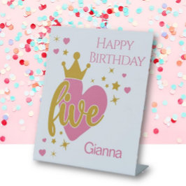 Happy Birthday #5 party Pedestal Sign