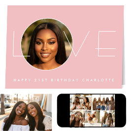 Happy Birthday 7 Photo Love Elegant Blush Pink Kort