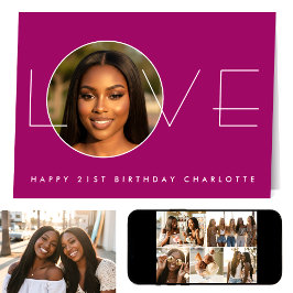 Happy Birthday 7 Photo Love Elegant Dark Pink Kort