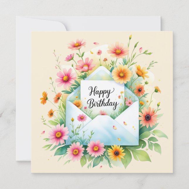 Happy birthday & beautiful flowers Greeting Card Julkort (Framsida)