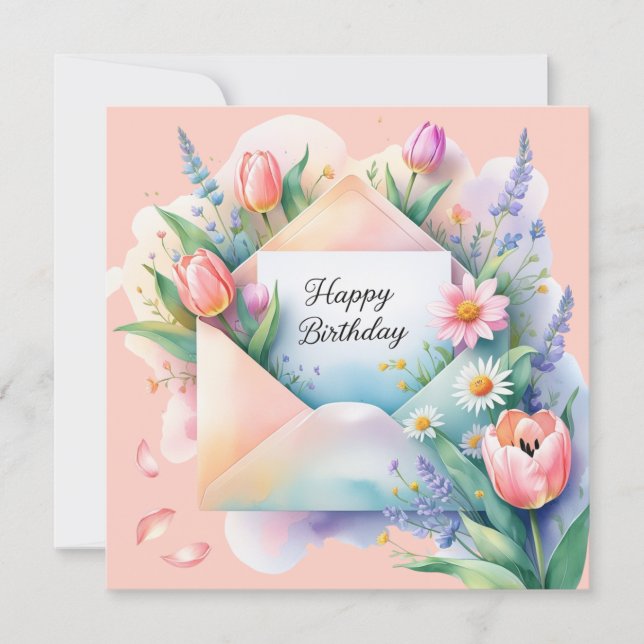Happy birthday & beautiful flowers Greeting Card Julkort (Framsida)