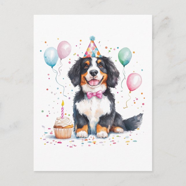 Happy Birthday Bernese Mountain Dog Vykort (Framsida)