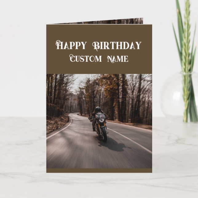 Happy Birthday Biker Motorcycle Custom Name Kort (Framsida)