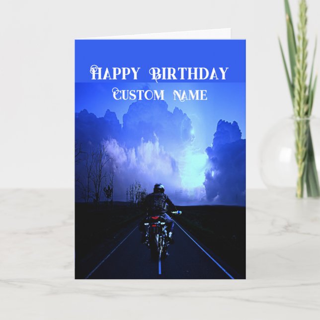 Happy Birthday Biker Motorcycle Custom Name Kort (Framsida)