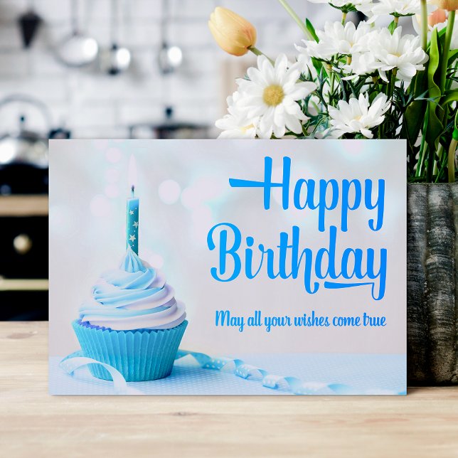 Happy Birthday Blue Cupcake Birthday Card Tack Kort (Happy Birthday Blue Cupcake Birthday Card)