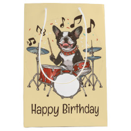 Happy Birthday Boston Terrier Dog Playing Drums