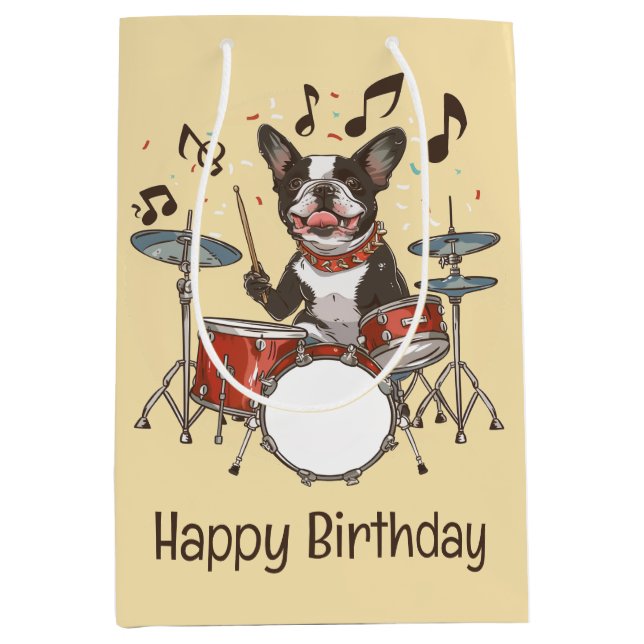 Happy Birthday Boston Terrier Dog Playing Drums (Framsidan)