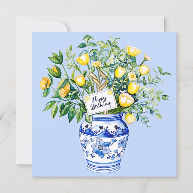 Happy birthday & bouquet of flowers Greeting card Julkort (Framsida)