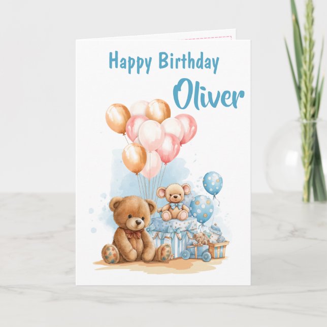Happy Birthday Boy Watercolor Toys Card Kort (Framsida)