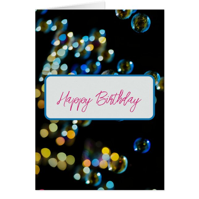 Happy Birthday Bubbles Custom Text Greeting Card Hälsningskort (Framsidan)