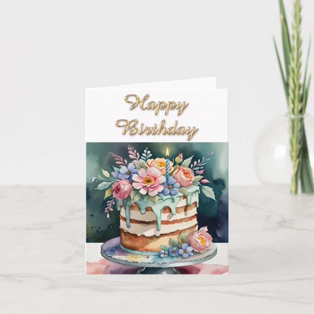 Happy Birthday Cake and Candles Greeting Card Tack Kort (Framsida)
