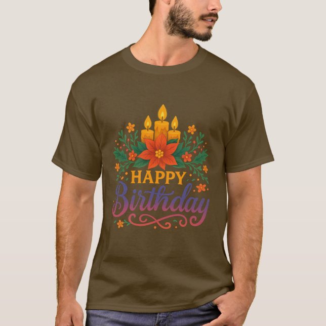 Happy Birthday Candle Basic Dark T-Shirt | Festive (Framsida)