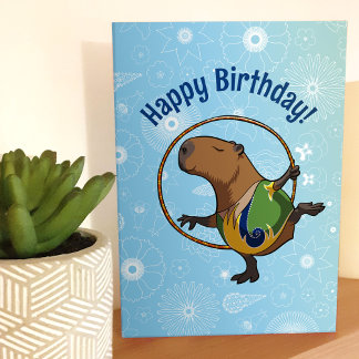 Happy Birthday! Capybara Gymnast With Hoop Cartoon Kort