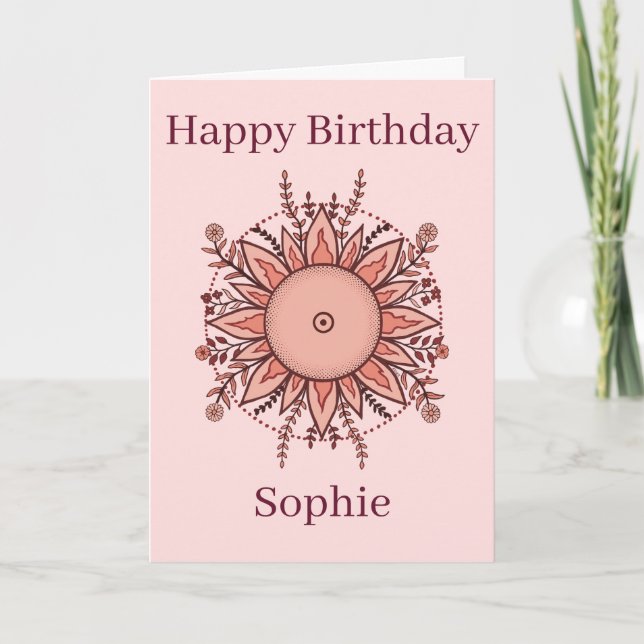 Happy Birthday Card Floral Sun Pink Kort (Framsida)