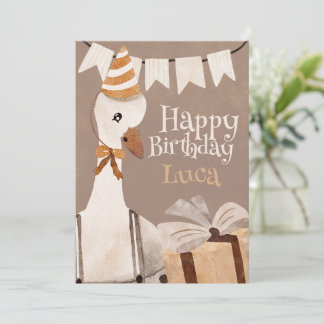 Happy Birthday Card Goose with birthday gift Julkort