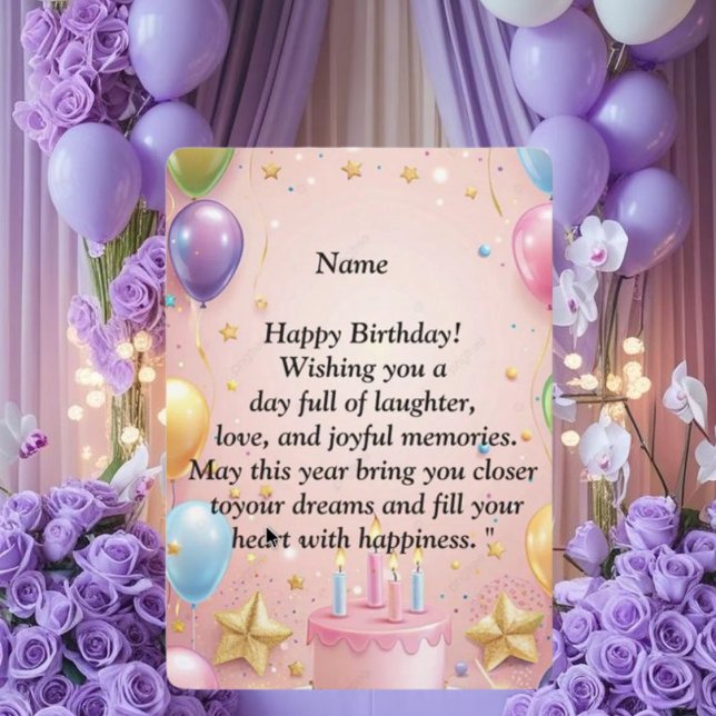  Happy Birthday Card - Joyful Wishes, Balloons & C Inbjudningar (Skapare uppladdad)