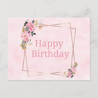 Happy Birthday Card - Pink Flowers Vykort
