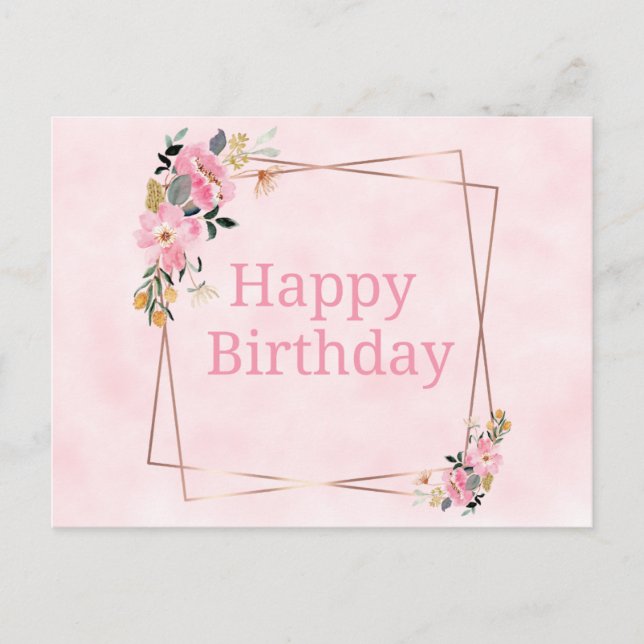 Happy Birthday Card - Pink Flowers Vykort (Framsida)